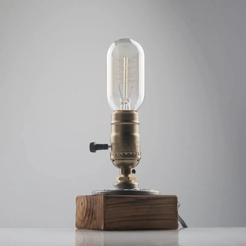Vintage Table Lamp With Industrial Dimmable Night Light And Steampunk Desk Lamp E26 Socket on rustic wood base