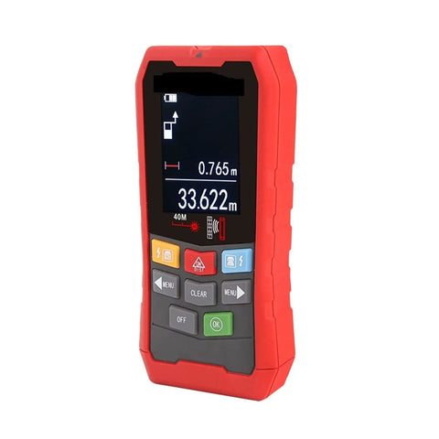 Hit The Mark With This Solid Performing Wall Scanner And Stud Finder Featuring Adjustable Sensitivity For Pinpoint Detection Of Metal Pipes Electrical Lines And Hidden Blockages To Make Home Projects Total No Sweat Effort - red wireless measurement device with display and buttons.