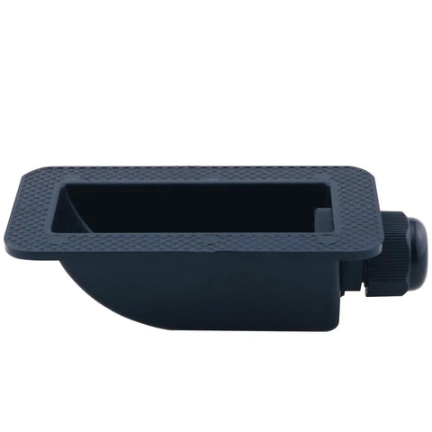 Side view of Weatherproof ABS Solar Rugged All Terrain Tough Cable Entry Gland Bent Connector for outdoor installations, black