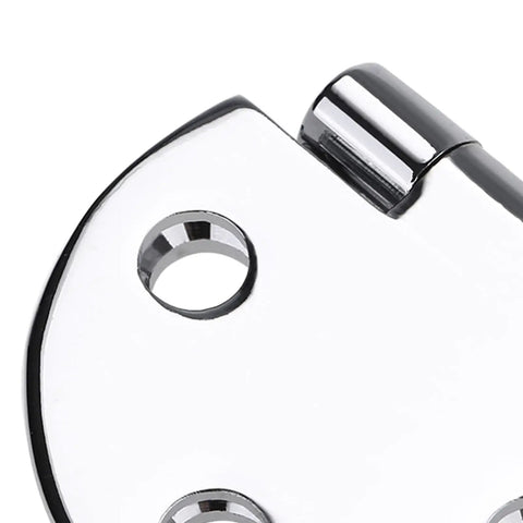 Close-up of Rock Solid 180 Degree Copper Chrome Plated Folding Butt Hinges 45 By 30 By 1.5 Millimeter with screw holes visible
