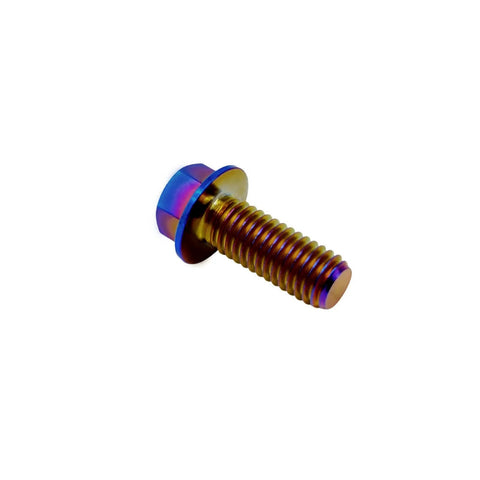 RISON titanium flanged hex bolt, burnt blue rainbow finish, M6x1.0x13mm
