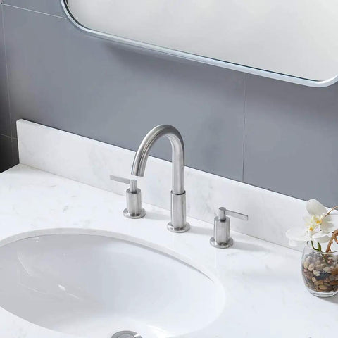 Widespread 3 Hole Bathroom Faucet Kit In Brushed Nickel, 8 Inch Spread, Two Handle Vanity Faucet With Pop Up Drain And Supply Lines