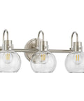 3 Bulb Brushed Nickel Wall Sconce With Clear Globe Glass Shade Totally Straight Fire Farmhouse Lighting Fixture For Bathroom Mirror And Kitchen E26 Socket Base Legit, showcasing clear glass shades and metal frame.
