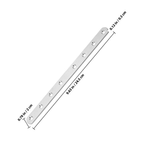 Straight Flat Brackets Set Of Four Stainless Steel Joining Plates For DIY Home Decor And Furniture, 9.63 X 0.79 X 0.12 In