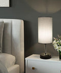 Three Way Touch Dimmable Bedside Lamp With USB Ports And One Outlet Gray Shade Bulb Included Ideal For Living Room Or Bedroom Modern Nightstand Light For Easy Tap Control