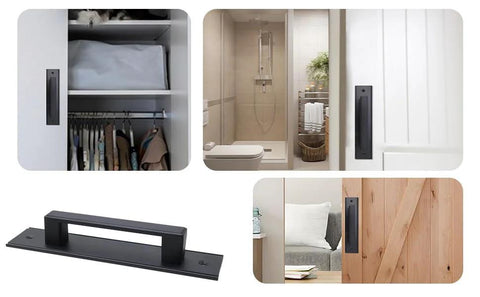 2 Pack Black Barn Style Door Pulls With Plate Punch Free 7 Inch Closet And Drawer Handles for sliding doors and cabinets