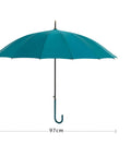 Windproof 38 Inch Long Handle Golf Umbrella With Auto Open 8 Ribs J Shape PU Leather Handle Cane Style Wide Coverage For Two People Durable Fiberglass Frame Great For Men And Women Red And Blue showing blue canopy and J-shaped handle