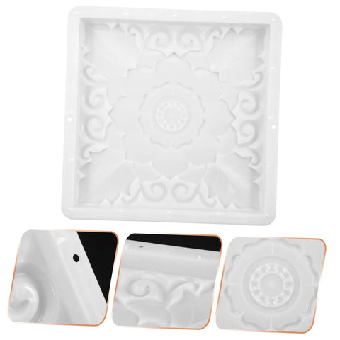 DIY Landscaping Edging Paver Molds For Concrete Paths And Patio Stones Garden Paving Forms Easy To Use Floor Mold Kit For Creating Garden Bricks With Pre Mixed Concrete Projects Beginner Friendly, white plastic square mold with decorative pattern.