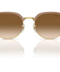 Front view of RB4429 Dope Round Sunglasses With Beige On Gold Frame And Clear Gradient Brown Lenses, 53mm UV Protection.