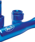 Heavy Duty KTM heim Joint Alignment Tool With Precision Center Stop For Dead Nuts Swingarm Swaps And Knockout Seal Pressing Rugged Anodized Aluminum Bracket For Motocross Riders, blue anodized components.