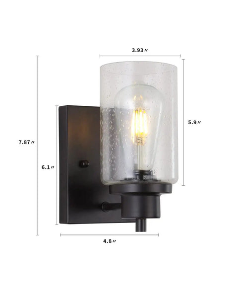 2-Pack Dope Modern Bath Vanity Light Fixtures With Seeded Glass Sconces, single black sconce with seeded glass dimensions