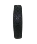 Front view of 7 Inch Semi Pneumatic Rubber Tire With Diamond Tread And Steel Hub Featuring Grafoil Bearings Workhorse Half Inch Bore Offset Axle
