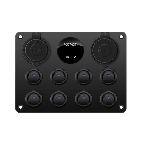 Beefy 8 Gang Rocker Switch Panel With 12V Waterproof Toggle Switches LED Digital Voltmeter Aluminum Panel for RV Car Truck Boat