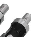 Close-up of Top Shelf Eight Piece Cork Drill Bit Set High Carbon Steel Wood Plug Cutters showing precision sizes 16mm and 18mm.