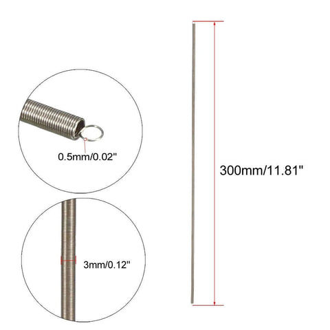 Heavy Duty Stainless Steel Dual Hook Tension Spring With 0.02 Inch Wire Diameter, 0.12 Inch Outer Diameter, 11.81 Inch Free Length
