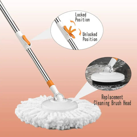 Close-up of Spin Mop And Bucket Set With Wringer System And 61 Inch Extendable Stainless Steel Handle for Easy Floor Cleaning