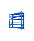 Game Changing Heavy Duty Storage Shelves With Rock Solid Metal Construction Adjustable Stand For Garage Warehouse Pantry Utility Rack Back Support Thick Panels Versatile Organizer in blue with five shelves.