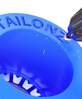 Close-up of blue plastic component from Push To Connect Pneumatic Fittings Kit 12mm OD 20 Piece Set with engraving tool in action.