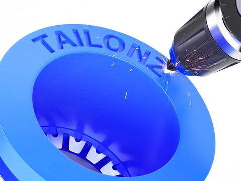 Close-up of blue plastic component from Push To Connect Pneumatic Fittings Kit 12mm OD 20 Piece Set with engraving tool in action.