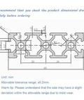 Technical drawing of Two Pack 2060 T Slot Aluminum Extrusion Profile Fifteen Point Seven Five Inch Length European Standard Anodized Linear Rail.