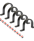 5 black 2-1/2 Inch Hose And Pipe Hangers with mounting screws for wall installation, durable ABS plastic for garage organization.