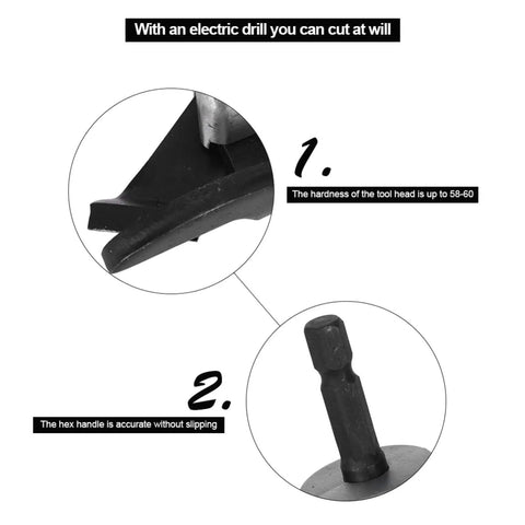 Heavy Duty Metal Sheet Cutter Head For Electric Drill Cuts Iron Steel Aluminum Stainless 1.2mm Thick, detailed view of tool head and hex shank.