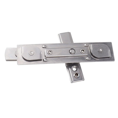 Front view of stainless steel casement window hinge with friction stay and ventilation limiter, 23mm slot width