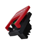 220V 20A Industrial On Off Push Button Switch For Table Saw And Woodworking Machines, Heavy Duty Power Switch With Easy Plug And Play Install, High Precision Mechanism For Reliable Operation And Long Lifespan. Red and black industrial push button switch, angled front view