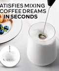 Automatic Milk Frother Wand For Lattes And Cappuccinos, Battery Operated Handheld Foam Maker, Easy To Use Drink Mixer For Frothy Milk, On The Go Ready Kitchen Essential For Matcha, Keto Coffee And More, creating foam in a glass of milk.