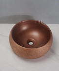 USZWBY Vessel Sinks Bathroom Sink European Round Rose Gold Home Hotel Above Counter Basin Ceramic Wash Bathroom Bowl Sink on gray countertop.