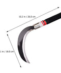 Two Pack Manganese Steel Weeding Sickle Set For Easy Yard Work, Weed Cutting And Harvesting, showing single sickle with dimensions