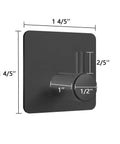 Heavy Duty Adhesive Aluminum Hooks, 12 Pack Black Wall Mount Hooks with measurements for hanging coats, hats, towels, and more.