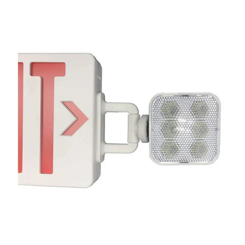 Emergency Exit Sign With Battery Backup 2 Pack Dual Adjustable LED Heads Fire Retardant ABS Housing visible from side angle