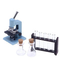 1/12 Scale Dollhouse Lab Accessories Kit With Microscope, Test Tubes And Flasks Dope Mini Science Set Made From Resin, Glass And Wood For Creative Play, Collectors, And Hobbyist Scientists. 1/12 scale resin, glass and wood lab set with microscope, test tubes and flasks