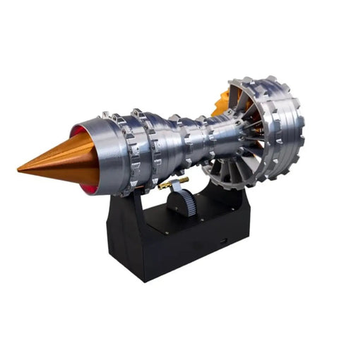 Turbofan Aircraft Engine Model Kit Trent 900 With Red LED Light Realistic See Through Shell Hands On STEM Toy For Adults Educational Physics Demonstration Working Throttle And Clear Components on black stand