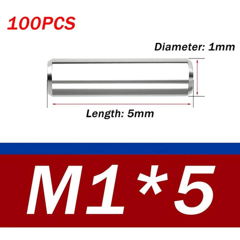 304 Stainless Steel Dowel Pins Set Of 100, Precision Ground Solid Metal Rods For CNC, Machinery, Fixtures, Mold Fastening And Woodworking Projects, For DIYers And Pros, High Precision Fit And Durable Hardware (1x5) shown with dimensions