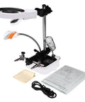 Upgrade Your Phone Repair Game With This Heavy Duty Magnetic Helping Hands Clamp featuring adjustable height and magnifying glass for precision work.