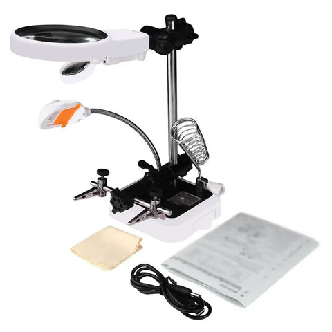 Upgrade Your Phone Repair Game With This Heavy Duty Magnetic Helping Hands Clamp featuring adjustable height and magnifying glass for precision work.