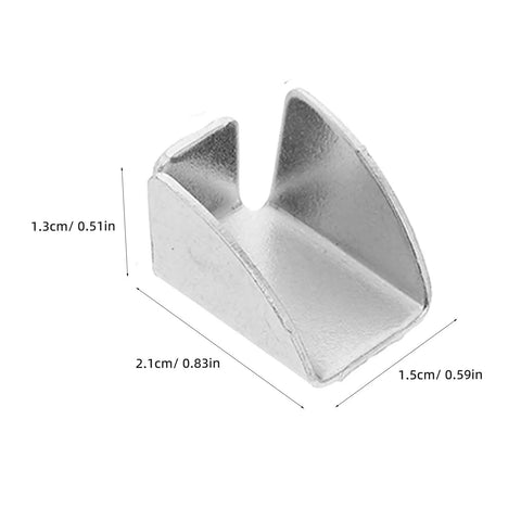 Heavy Duty Silver Adjustable Pilaster Shelf Clips Pack of 30 for Metal and Wood Shelves, single clip dimensions on white background
