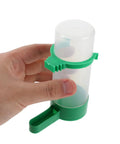 No Mess 4 Pack Automatic Bird Water Feeder And Food Dispenser Clip On Cage Hydration Kit For Parrots Parakeets Cockatiels Budgies easy clean hand holding green clip design water dispenser.