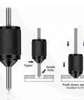 Center Aligner Punch Set With Hardened Steel Punches, 3 16th Inch Diameter, diagram showing punch alignment and guide hole