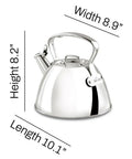 Specialty Stainless Steel Tea Kettle, 2 Quart, Induction Ready Pot with Visible Fill Line and Whistle, Durable One Piece Construction.