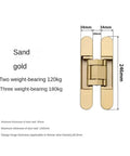 Overlay Cabinet Hinges Concealed Door Hinges Invisible Secret Door Hinge Hidden 360 Degree Rotation, matte gold, dimensions shown