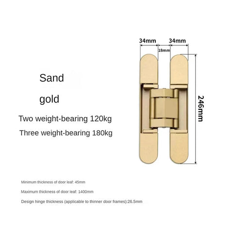 Heavy Duty Hidden Door Hinge For Residential Use With Invisible Cross Adjustable Load Bearing 120 To 180 Kg Matte Gold