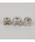 10 Piece Thickened Three In One Connector Eccentric Wheel Set for Furniture Hardware in diameters 15mm, 12mm, and 10mm zinc alloy.