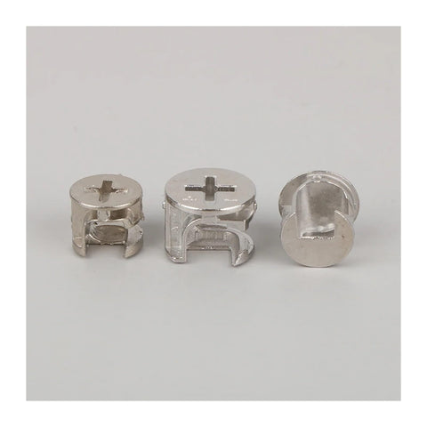 10 Piece Thickened Three In One Connector Eccentric Wheel Set for Furniture Hardware in diameters 15mm, 12mm, and 10mm zinc alloy.