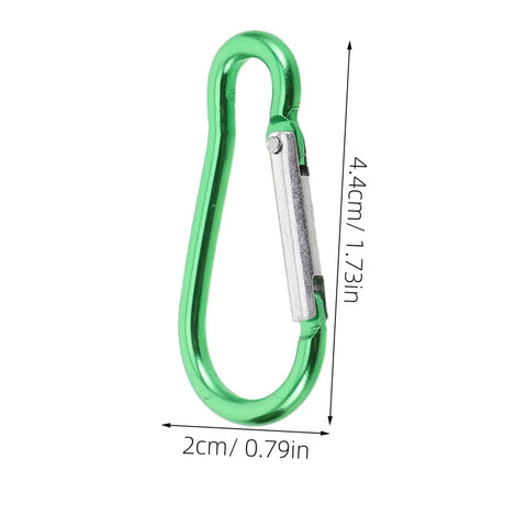 Green metal carabiner with dimensions 4.4cm height and 2cm width, suitable for Heavy Duty Tarp Clips And Tent Clamps Weatherproof Plastic.