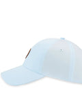 Light blue baseball cap with curved brim and adjustable strap on a plain background