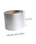 Heavy Duty Butyl Aluminum Foil Tape Sealant 2 Rolls That Work Like A Champ For Emergency Roof Leak Repair And Window Crack Fix Outdoor Pipe Leak Stop Tape Waterproof Sealing Tape For Glass Metal Wood Plastic Tiles And More, shown in a roll with measurements 2 in / 5 cm height and total length 196.8 in / 500 cm.