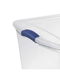 Massive 105 Quart Clear Plastic Storage Bin With Heavy Duty Latch Lid Big Boy Stackable Box handle for easy transport.
